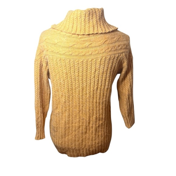 Elegant Mustard Cable Knit Turtleneck Sweater with 3/4 Sleeves | Sz S - Picture 4 of 7